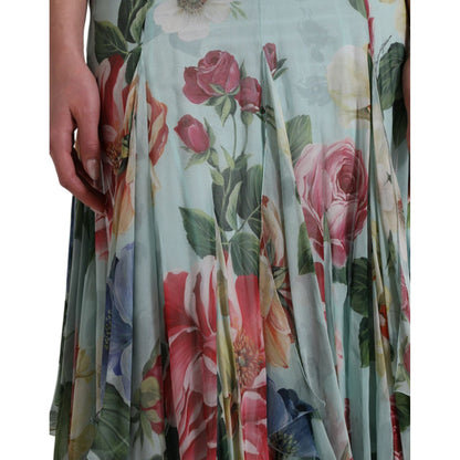 Dolce & Gabbana Blue Floral Print Tiered Long Maxi Dress