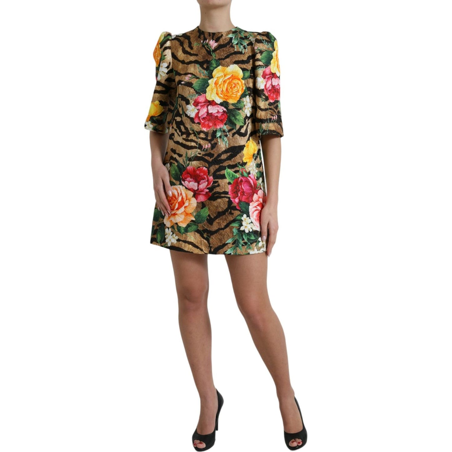 Dolce & Gabbana Animal & Floral Print Mini Shift Dress Dolce & Gabbana