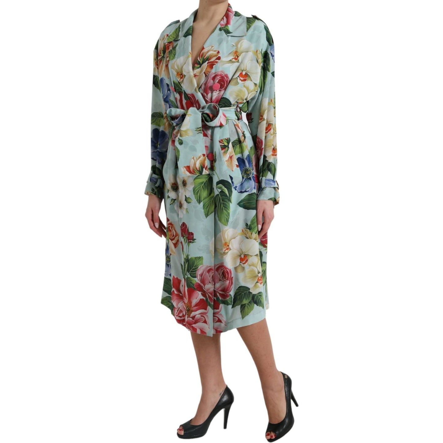 Dolce & Gabbana Elegant Floral Silk Trench Jacket Dolce & Gabbana