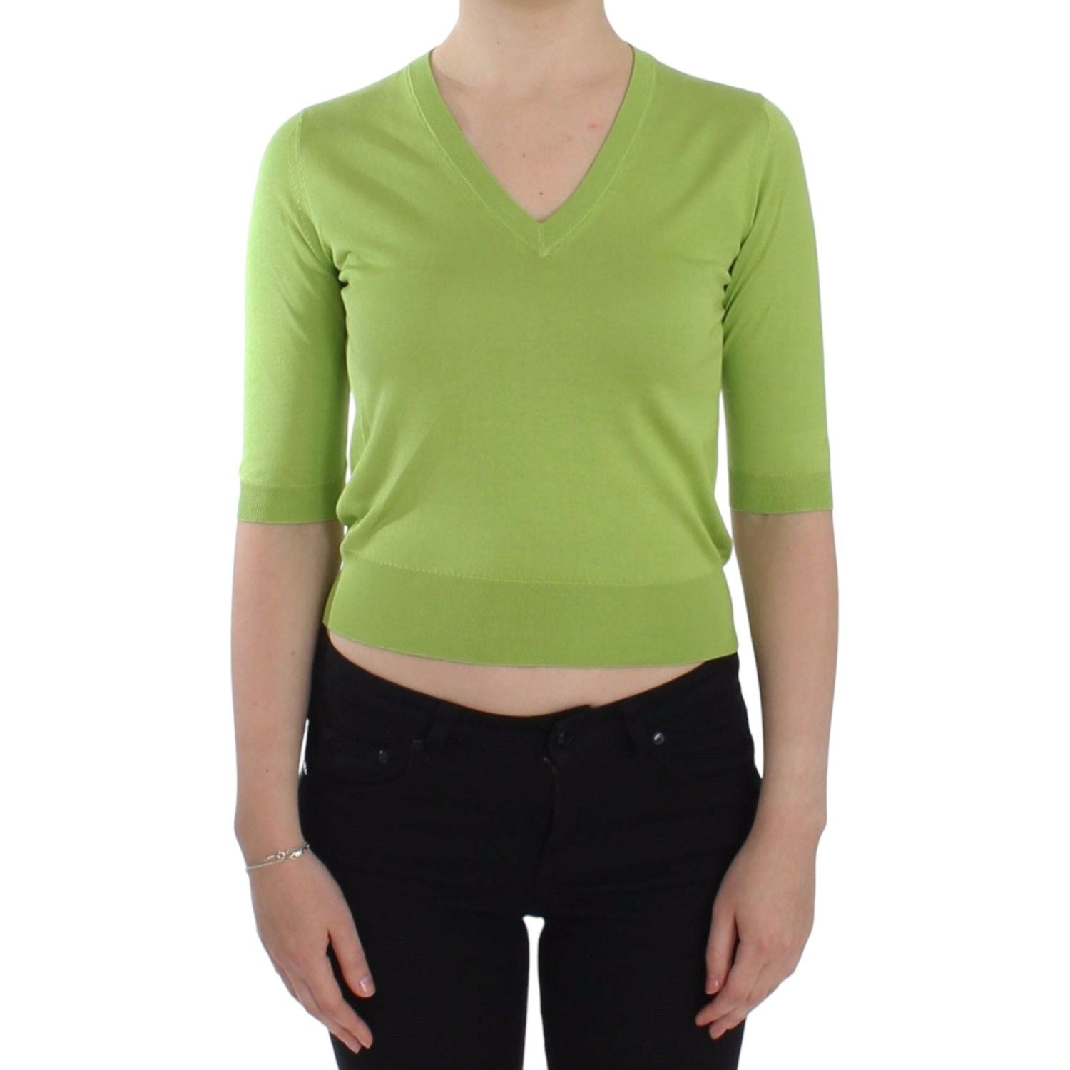 Dolce & Gabbana Green Wool V-neck Pullover Sweater Top