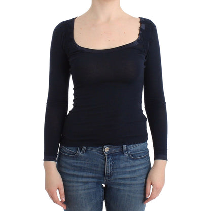 Ermanno Scervino Lingerie Blue Top Blouse Jumper Lace Rayon