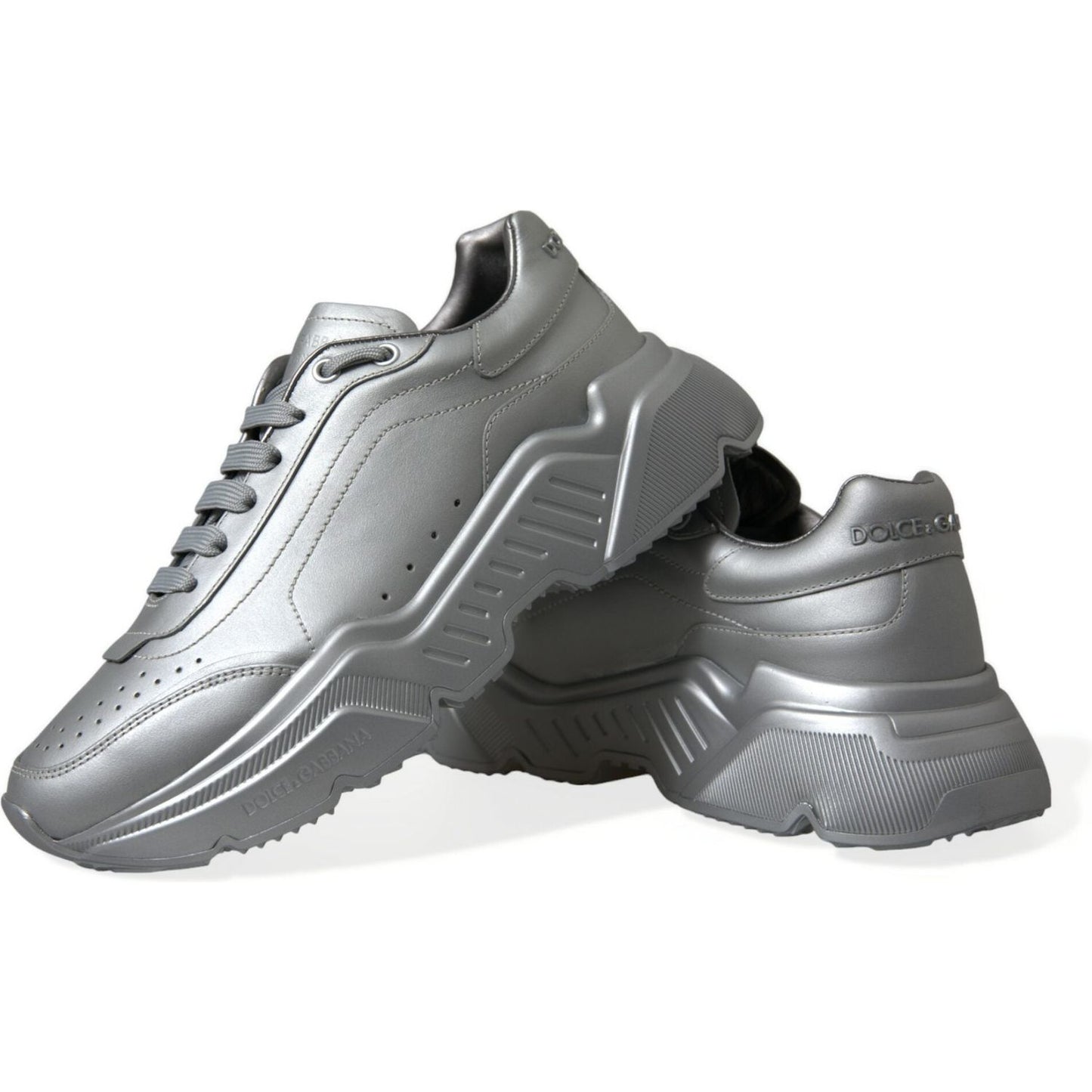 Dolce & Gabbana Elegant Silver Calfskin Leather Sneakers Dolce & Gabbana