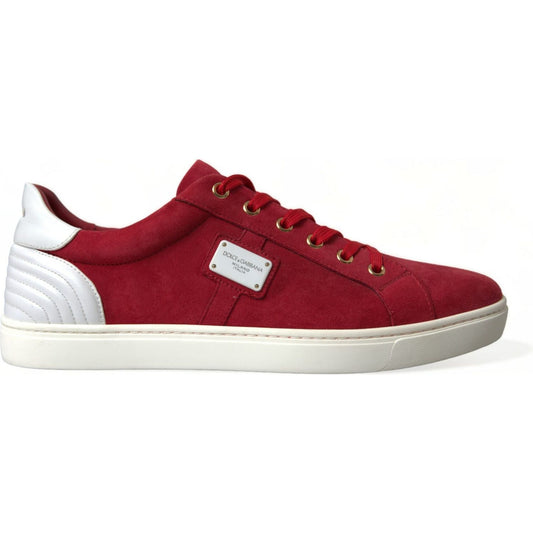 Dolce & Gabbana Red Suede Leather Men Low Top Sneakers Shoes
