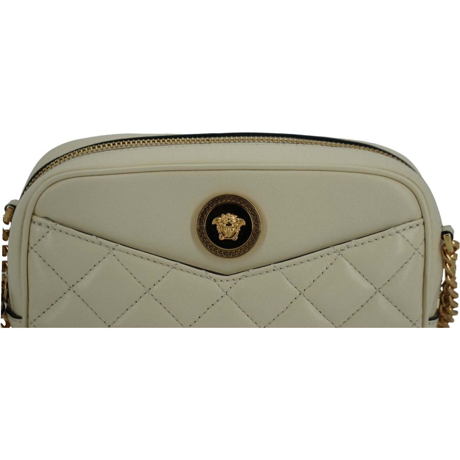 Versace White Lamb Leather Small Camera Crossbody Bag