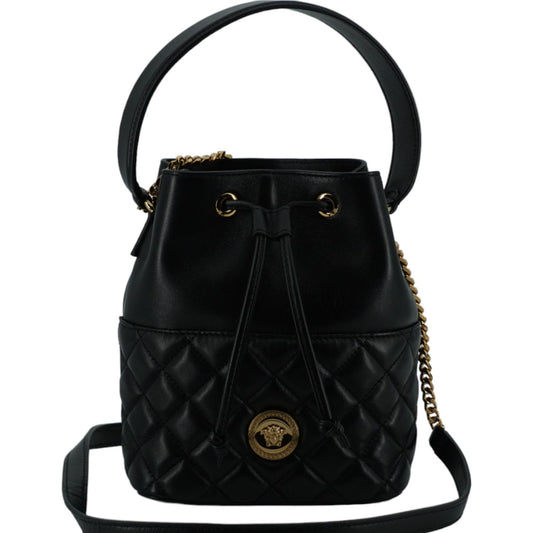 Versace Elegant Black Leather Bucket Shoulder Bag Versace