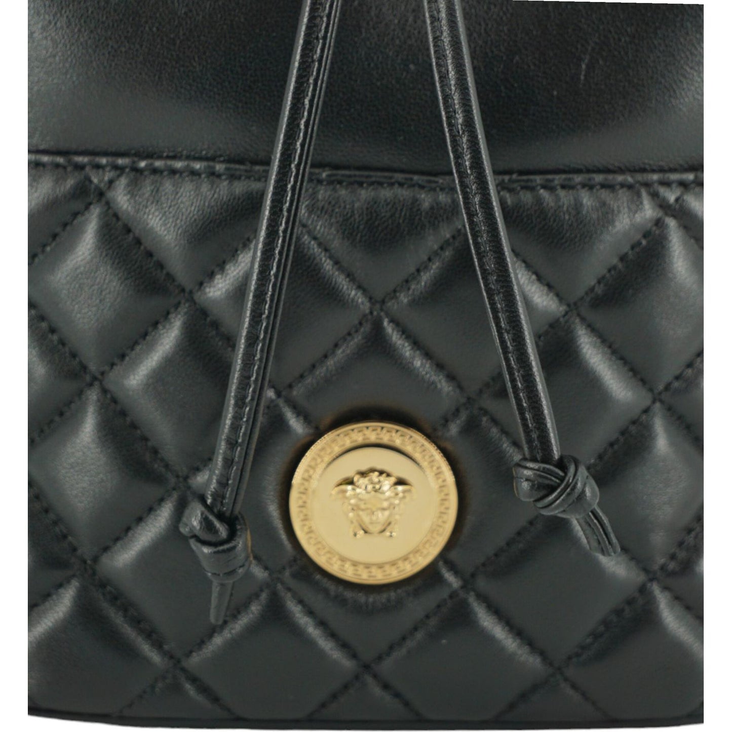 Versace Elegant Black Leather Bucket Shoulder Bag Versace