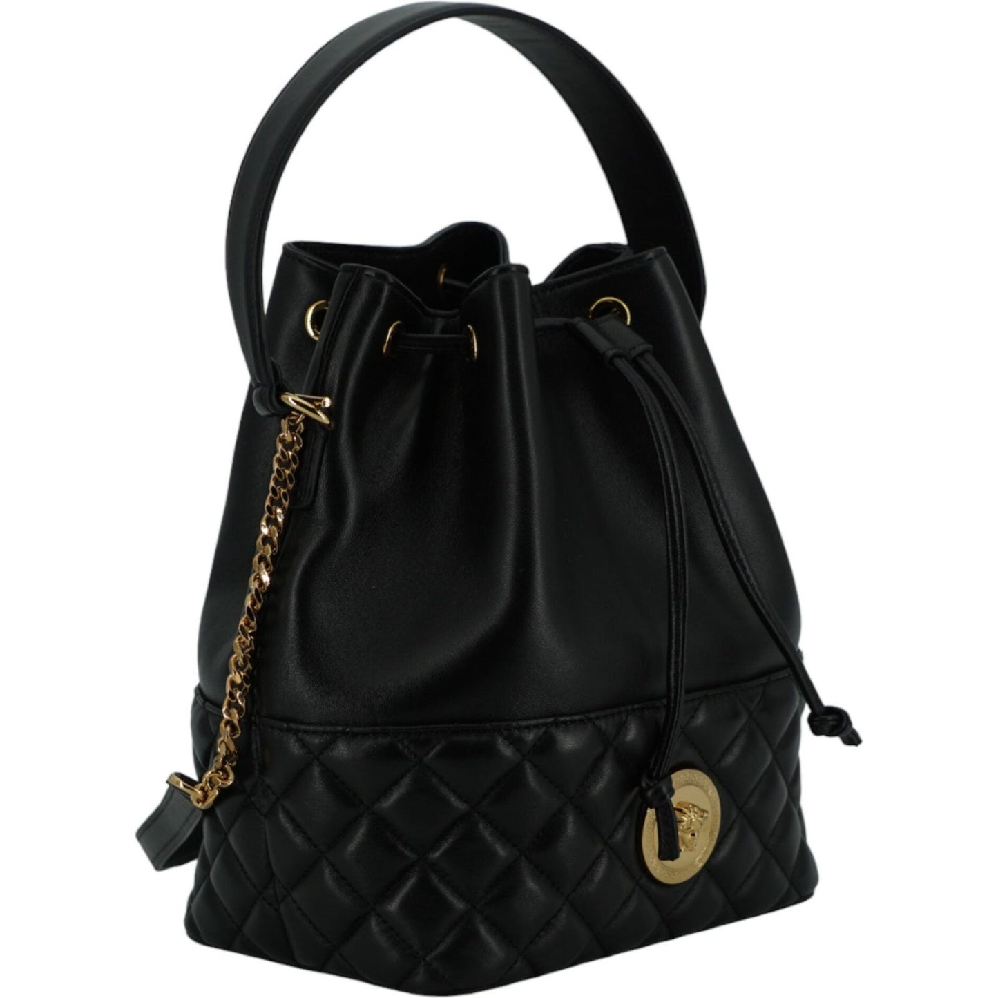 Versace Elegant Black Leather Medusa Bucket Shoulder Bag Versace