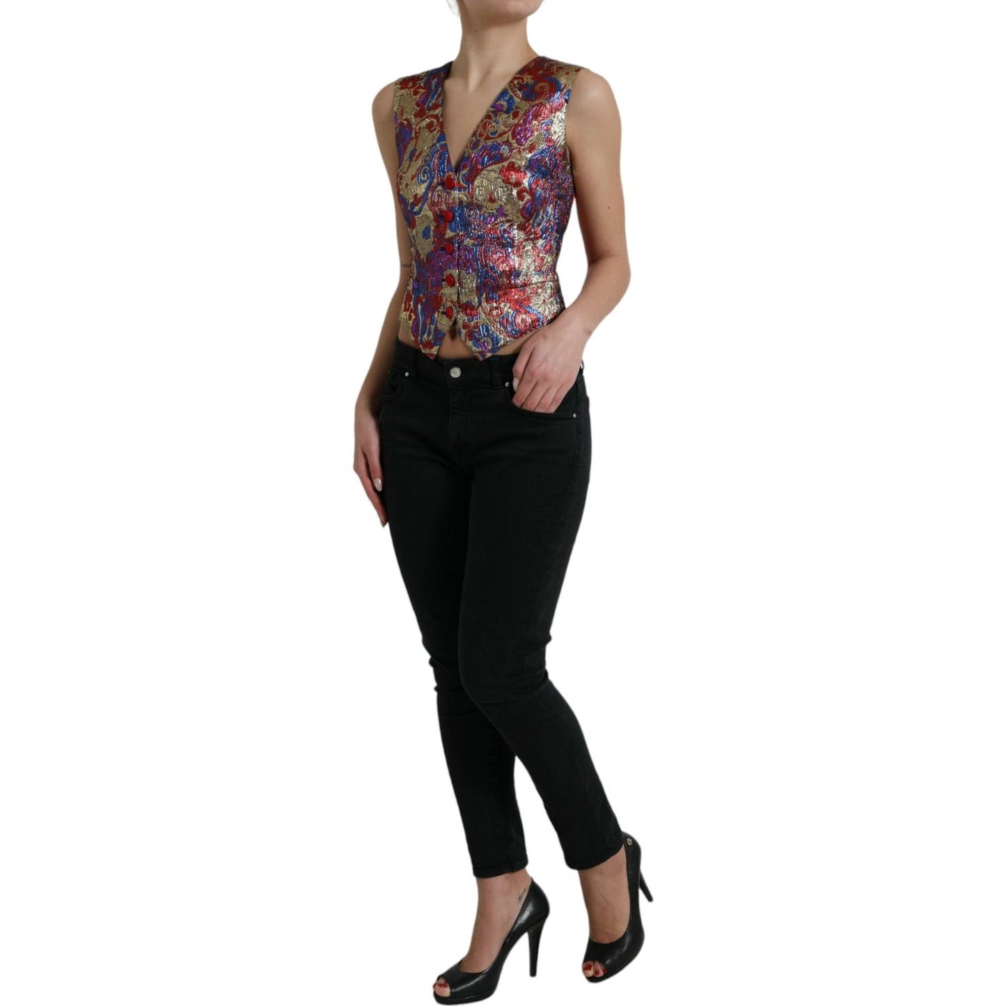 Dolce & Gabbana Multicolor Floral Print Jacquard Waistcoat Vest Dolce & Gabbana