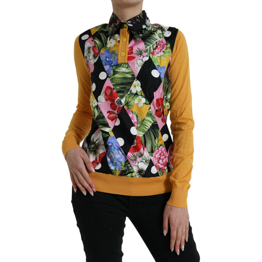 Dolce & Gabbana Elegant Patchwork Henley Silk Blend Sweater Dolce & Gabbana