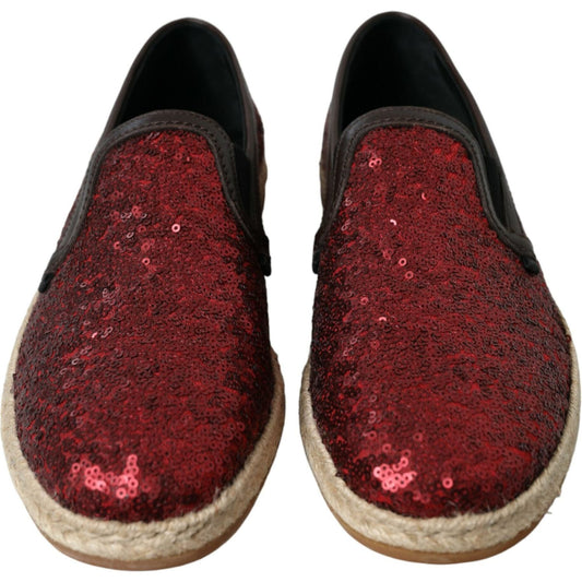 Dolce & Gabbana Red Sequined Leather Loafers Dolce & Gabbana