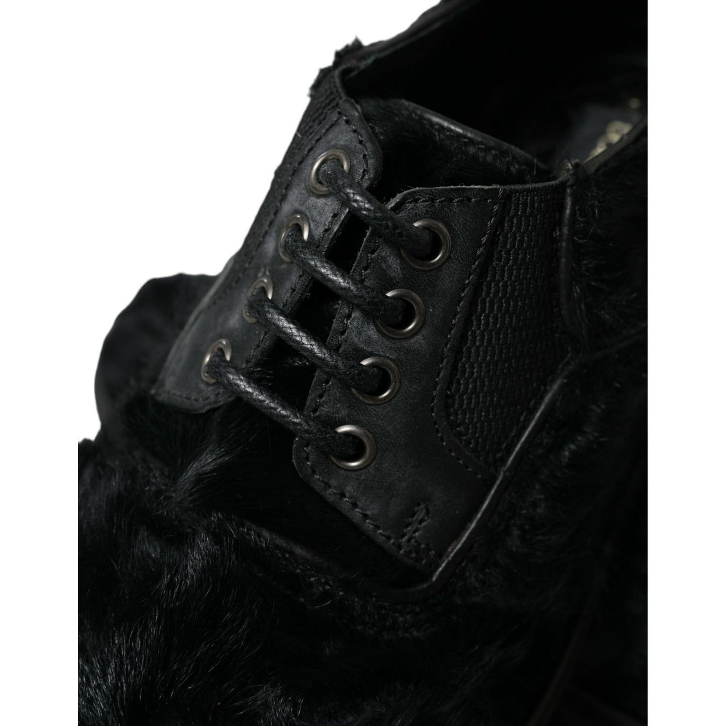 Dolce & Gabbana Elegant Black Fur Derby Dress Shoes for Men Dolce & Gabbana