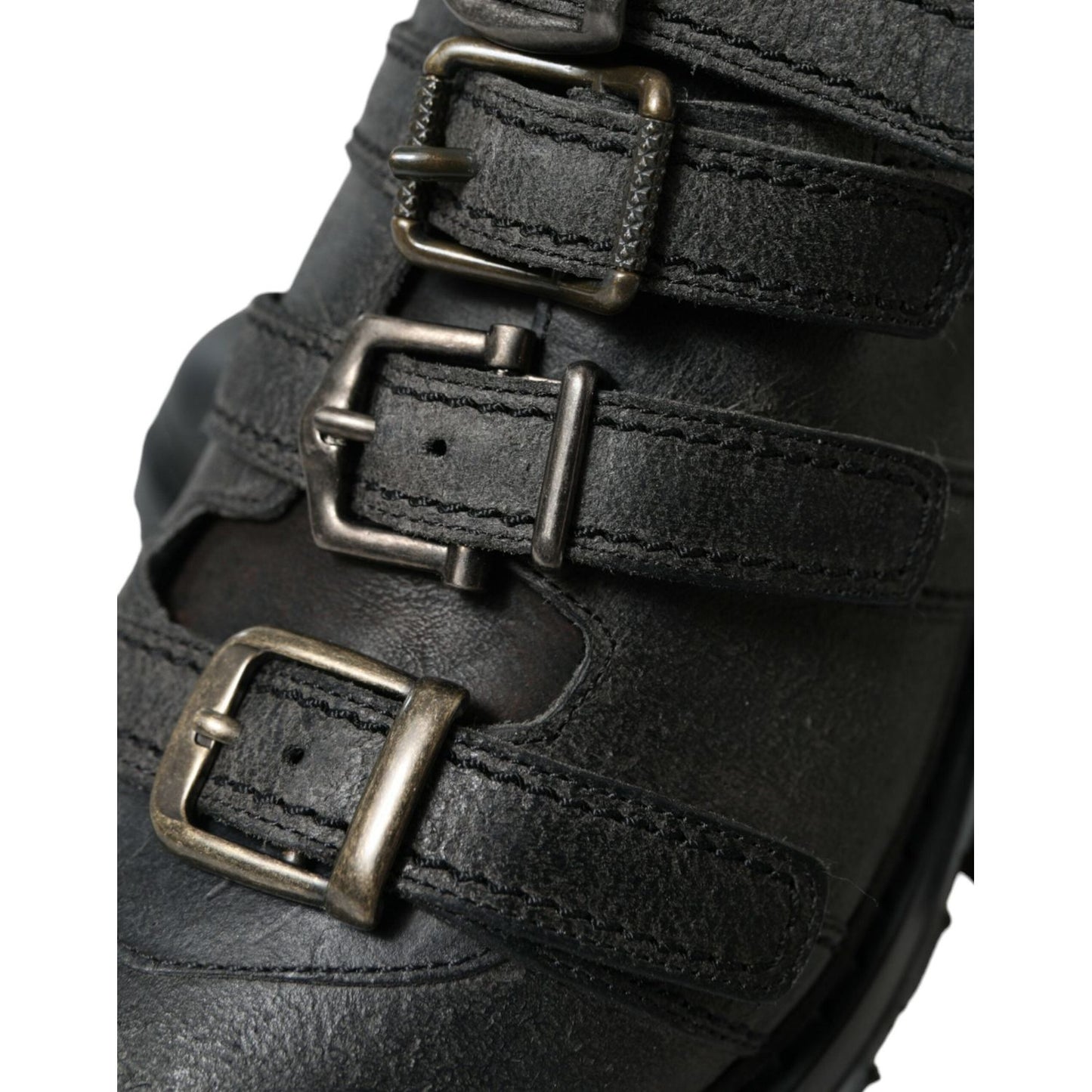 Dolce & Gabbana Black Leather Ankle Strap Boots Dolce & Gabbana