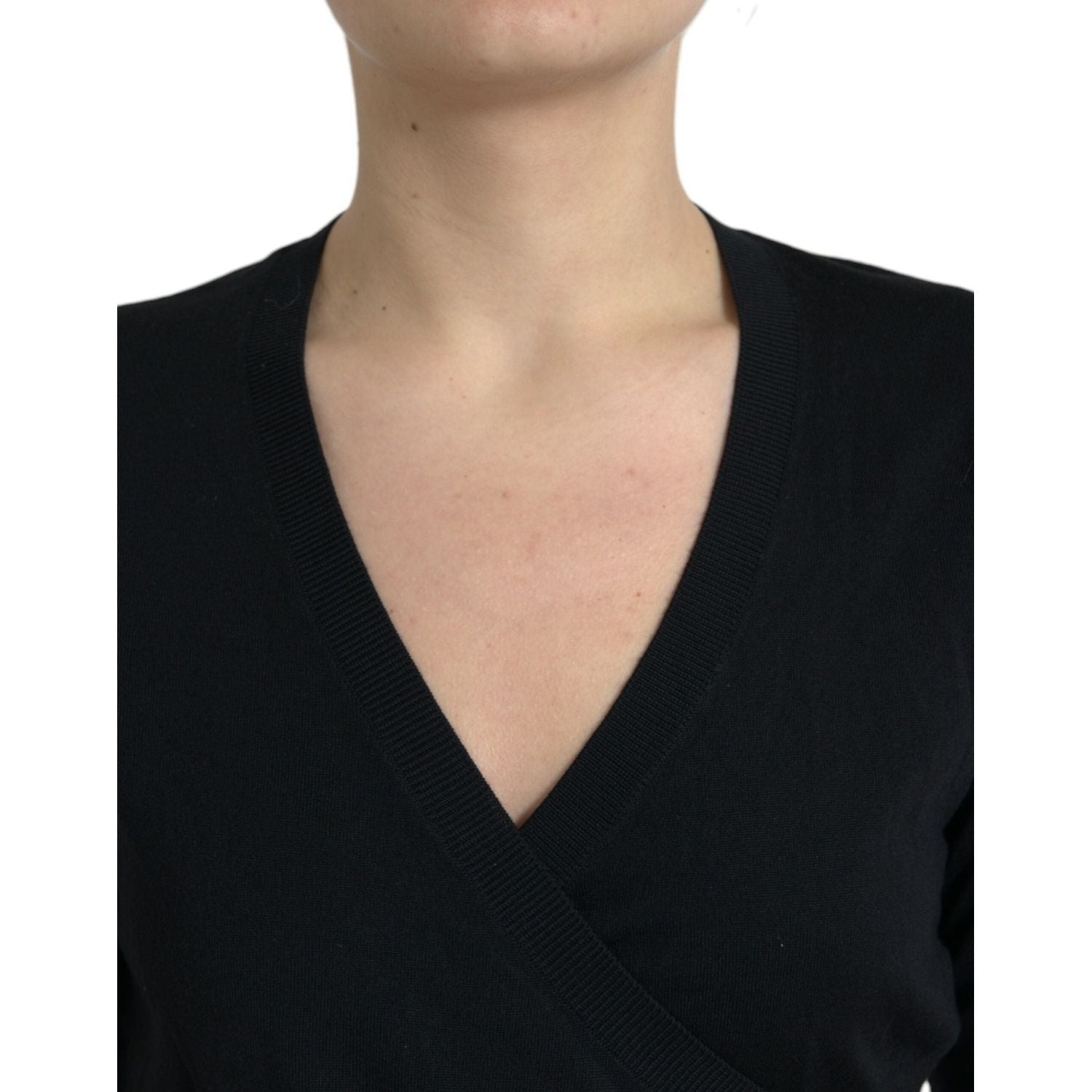 Dolce & Gabbana Black Wool V-neck Crossed Cardigan Sweater