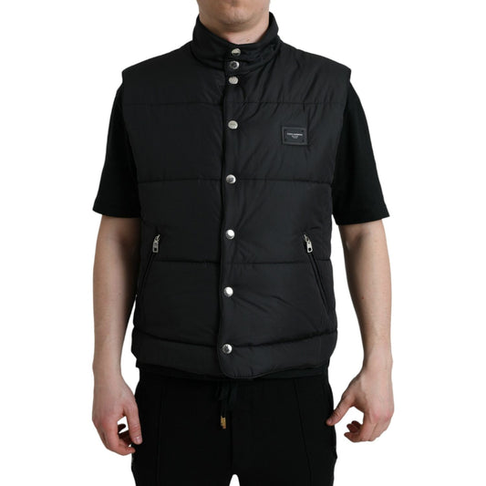 Dolce & Gabbana Sleek Black High-Neck Vest Jacket Dolce & Gabbana