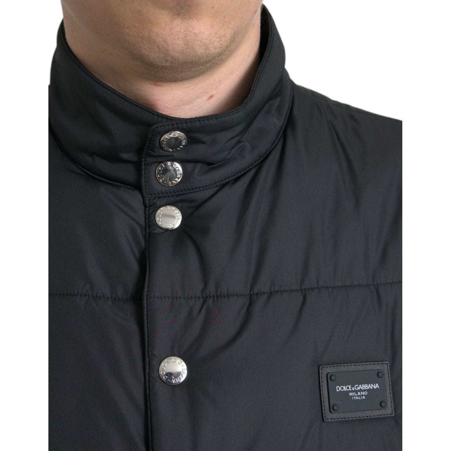 Dolce & Gabbana Sleek Black High-Neck Vest Jacket Dolce & Gabbana