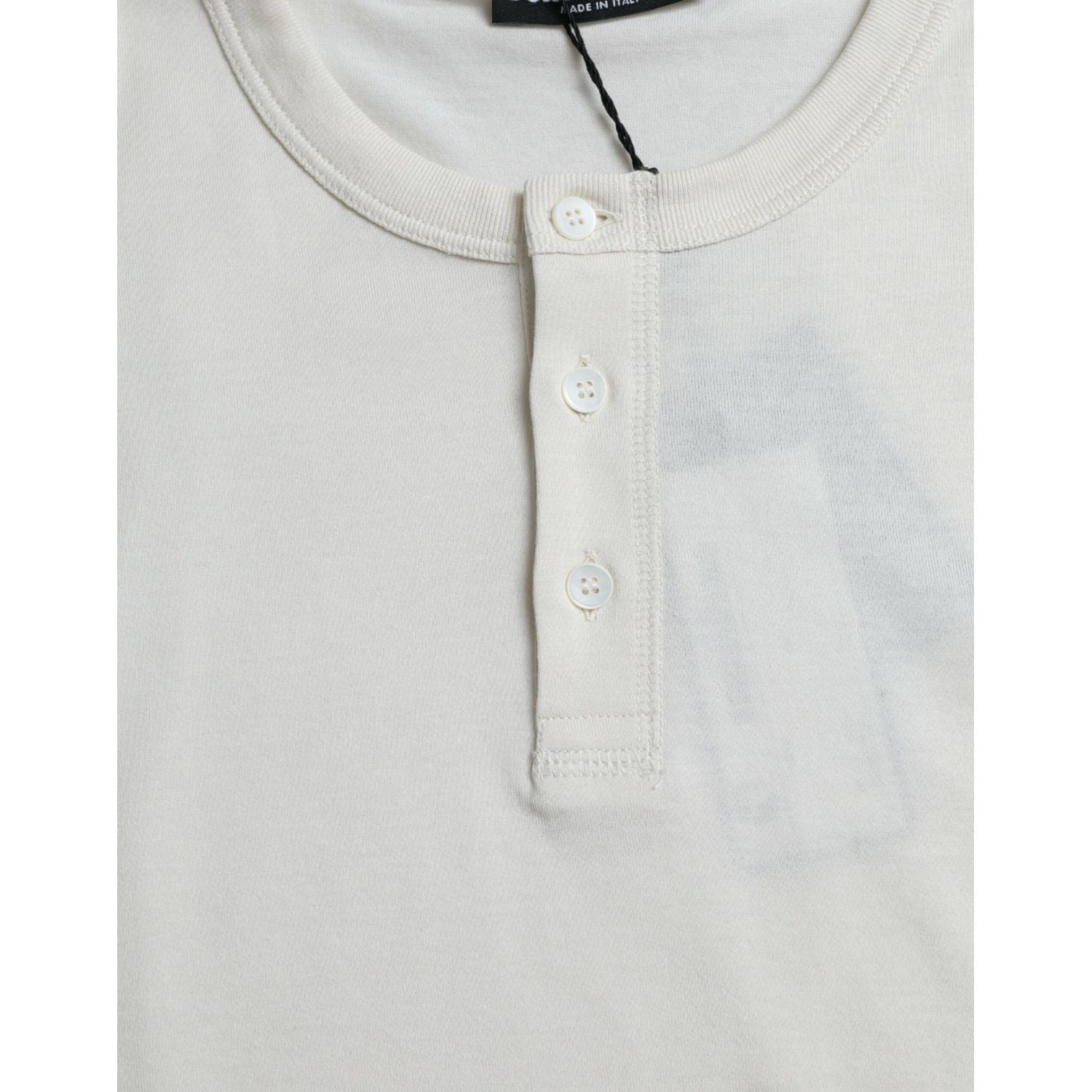 Dolce & Gabbana Off White Cotton Henley Pullover Sweater