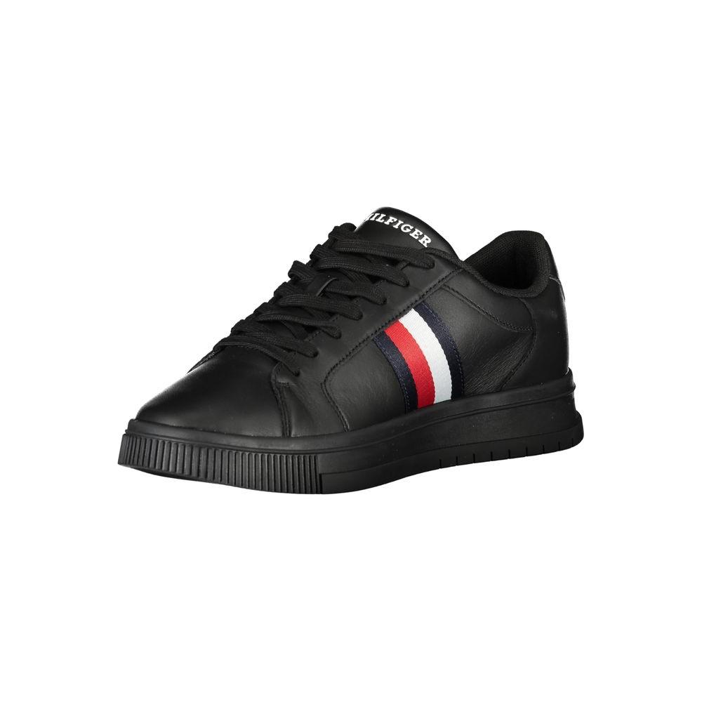 Tommy Hilfiger Black Leather Men Sneaker Tommy Hilfiger