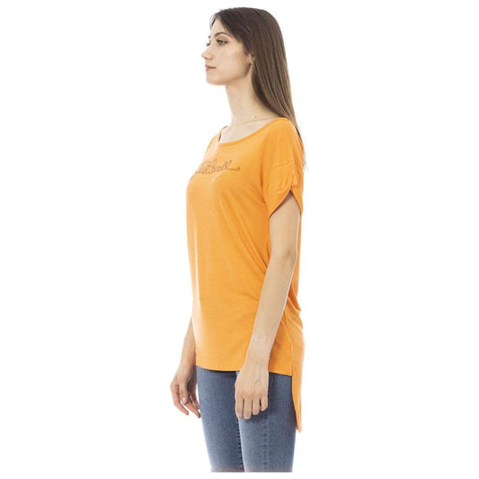 Chic Orange Rhinestone Logo Tee