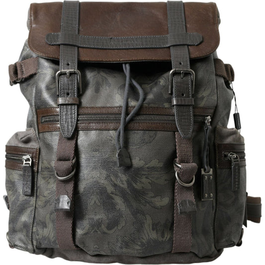 Elegant Green Canvas & Leather Backpack