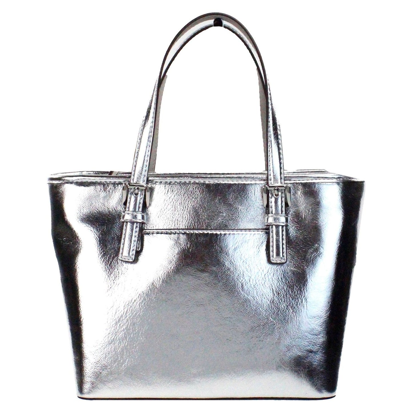 Michael Kors Jet Set Silver Metallic XS Carryall Top Zip Tote Bag Purse Michael Kors