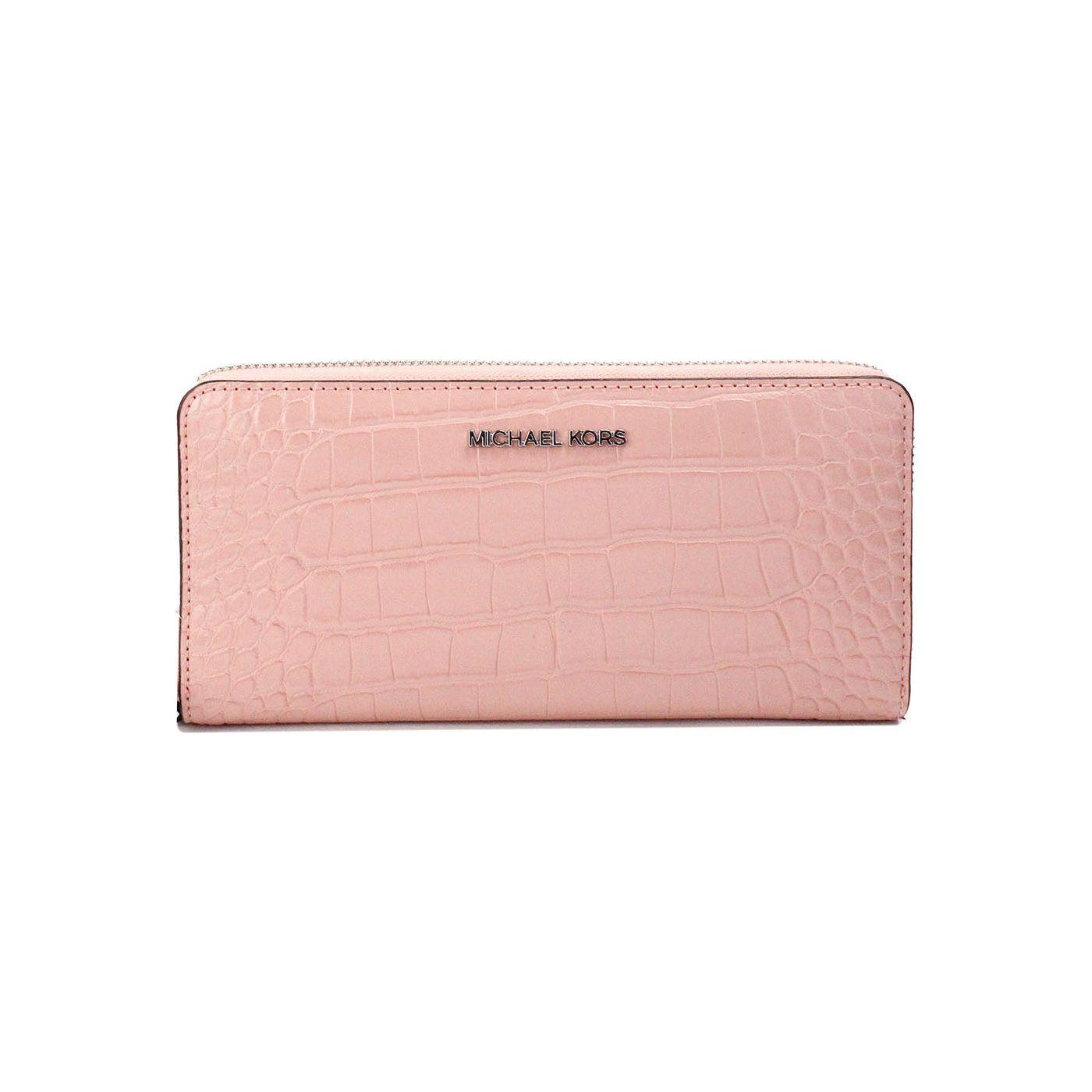 Michael Kors Jet Set Large Pink Animal Print Leather Continental Wrist Wallet Michael Kors