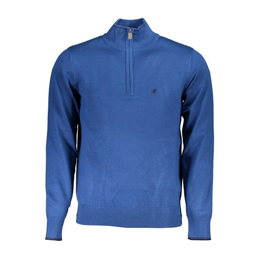 U.S. Grand Polo Elegant Half-Zip Blue Sweater with Embroidery Detail U.S. Grand Polo