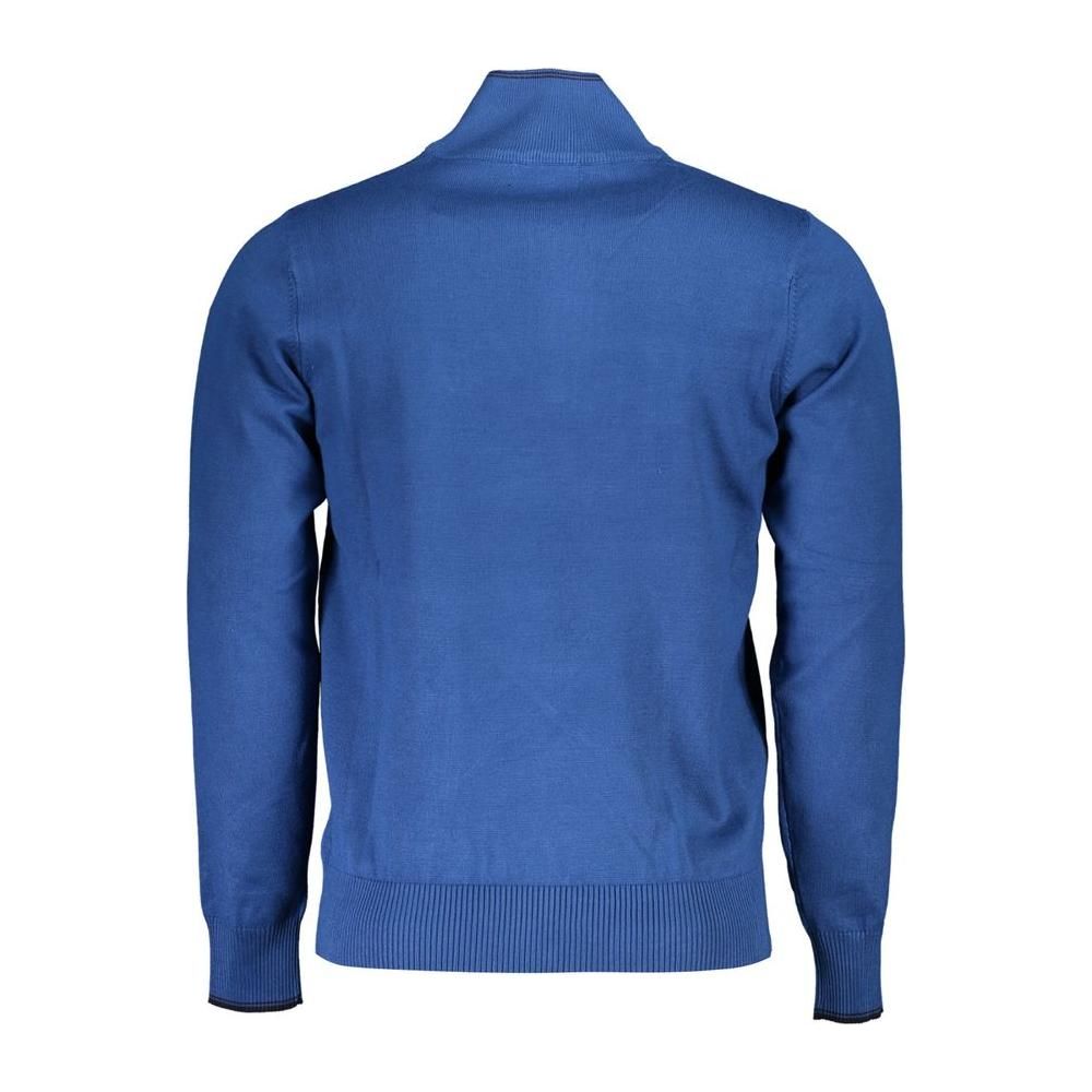 U.S. Grand Polo Elegant Half-Zip Blue Sweater with Embroidery Detail U.S. Grand Polo