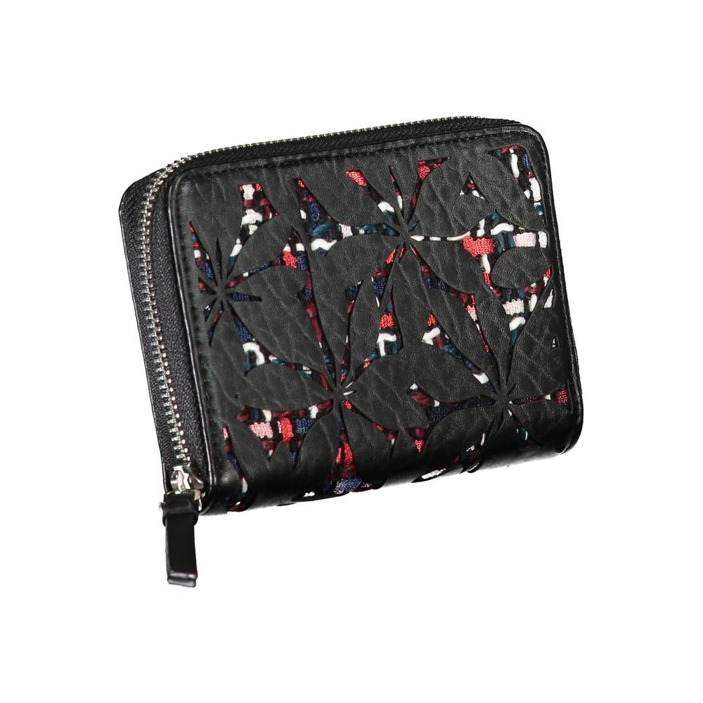 Desigual Elegant Black Zip Wallet with Contrasting Accents Desigual