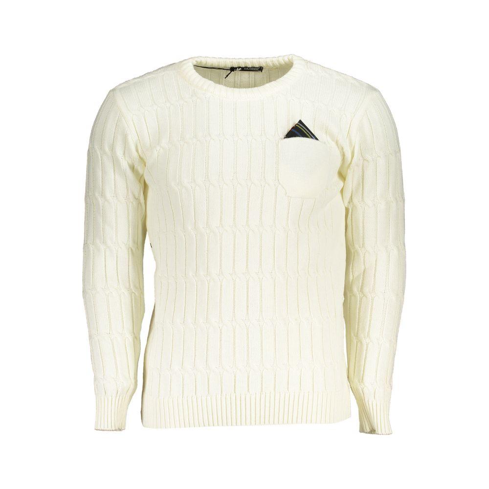 U.S. Grand Polo Elegant Twisted Crew Neck Sweater in White U.S. Grand Polo