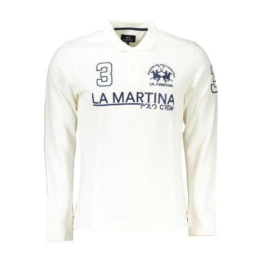 La Martina Elegant Long Sleeved White Polo La Martina