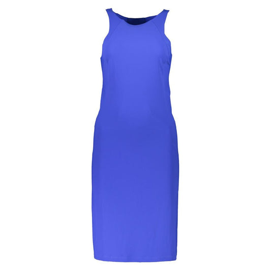 Patrizia Pepe Elegant Blue Crew Neck Dress with Logo Detail Patrizia Pepe