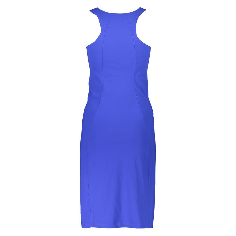 Patrizia Pepe Elegant Blue Crew Neck Dress with Logo Detail Patrizia Pepe