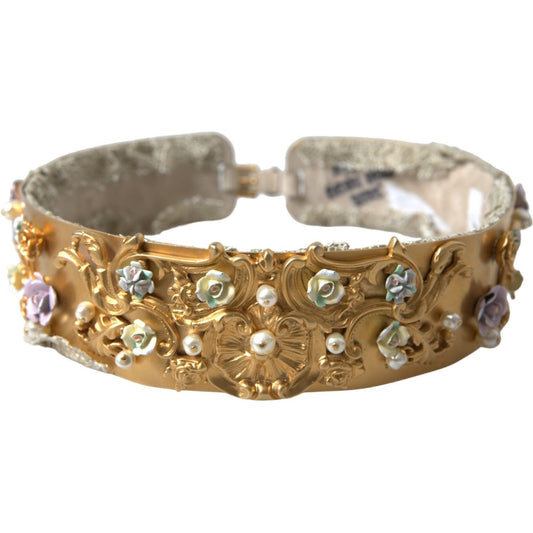 Elegant Gold-Tone Faux Pearl Floral Belt