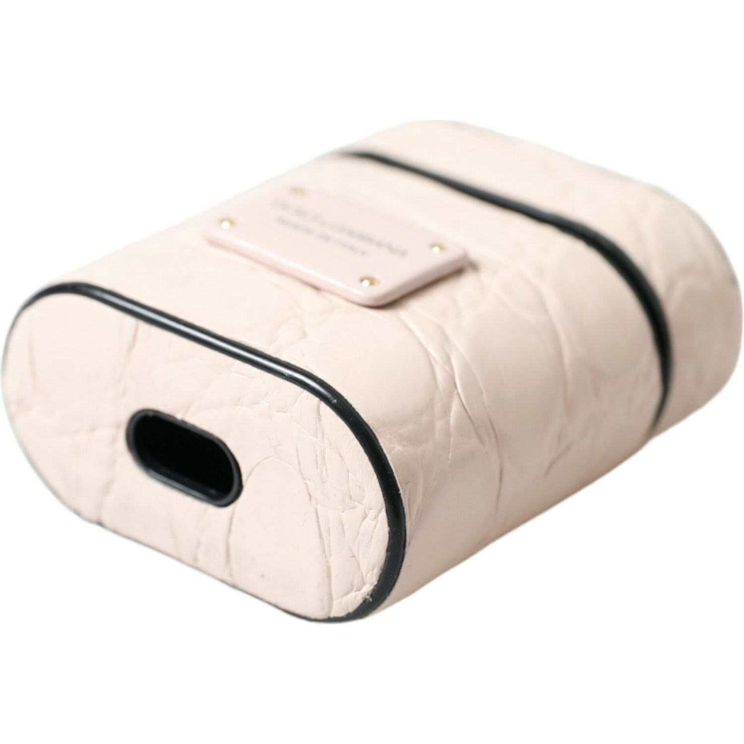 Dolce & Gabbana Light Pink Calf Leather Metal Logo Plaque Airpods Case