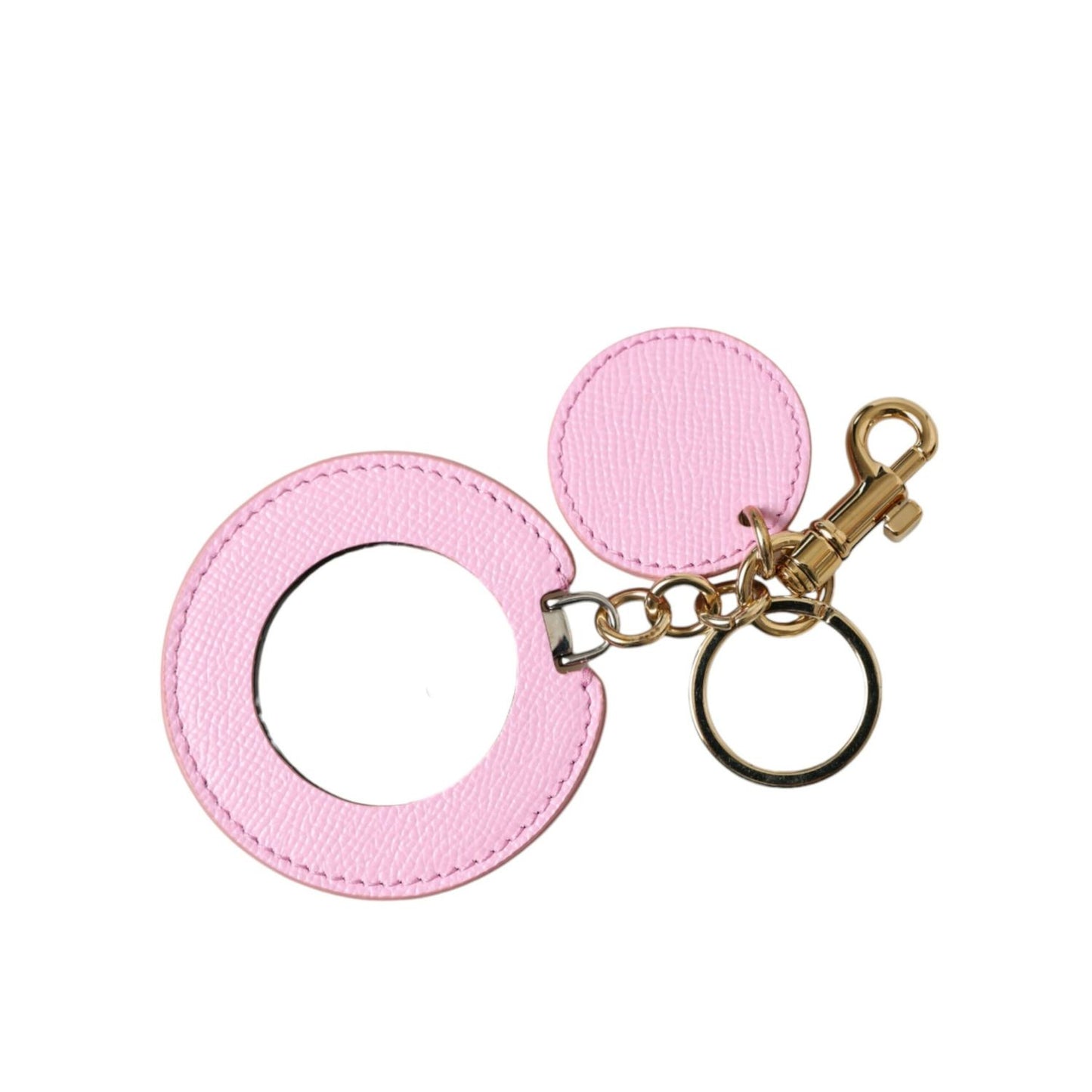 Dolce & Gabbana Pink Calf Leather Gold Metal Logo Print Keyring Keychain