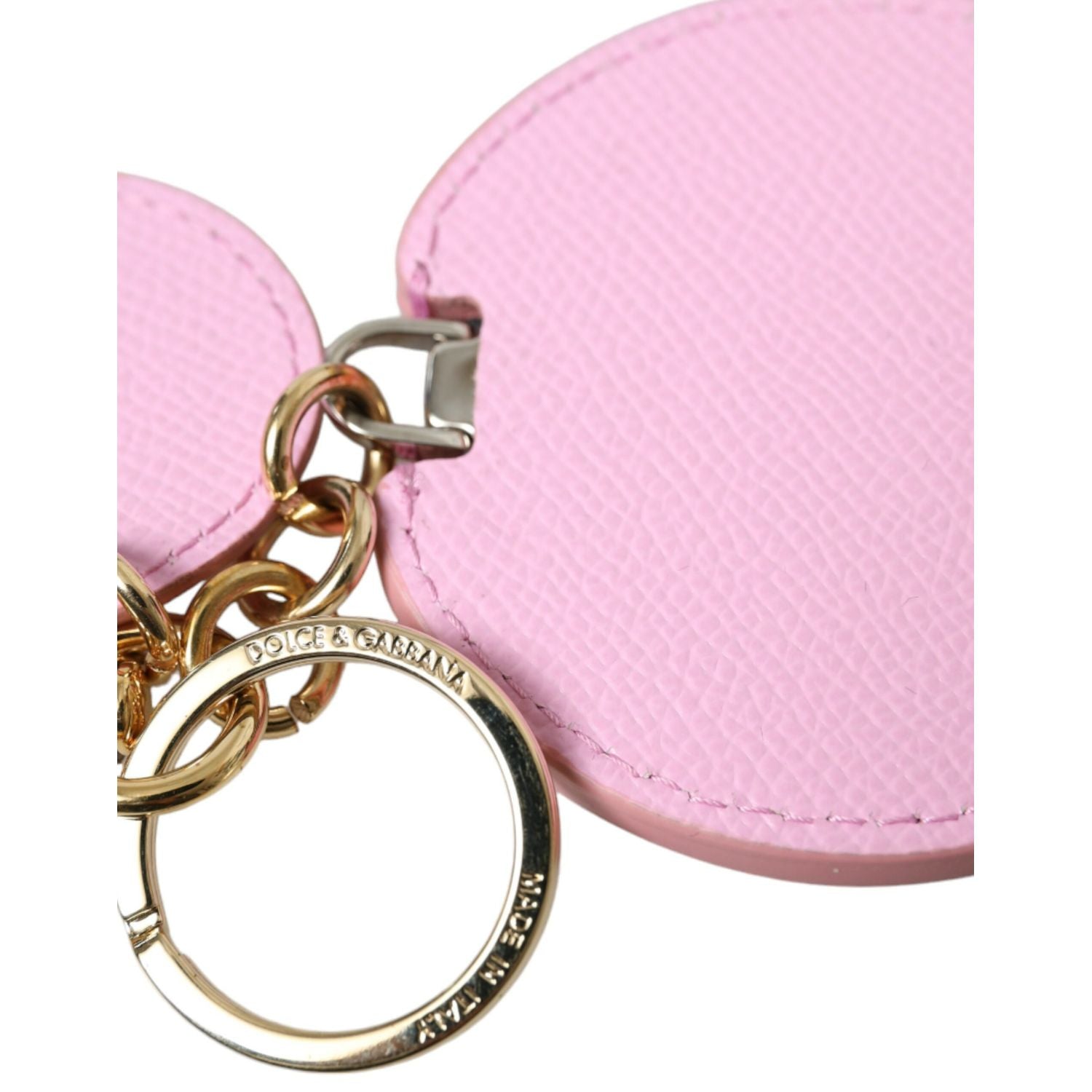 Dolce & Gabbana Pink Calf Leather Gold Metal Logo Print Keyring Keychain