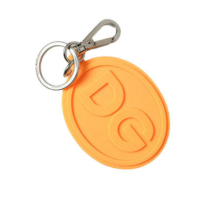 Dolce & Gabbana Orange Rubber DG Logo Silver Brass Metal Keyring Keychain