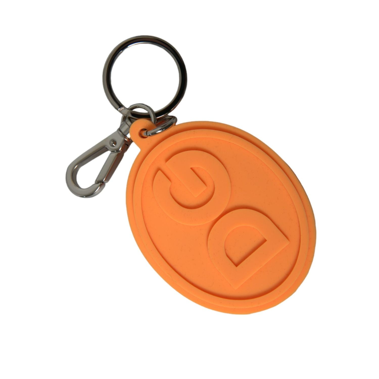 Dolce & Gabbana Orange Rubber DG Logo Silver Brass Metal Keyring Keychain