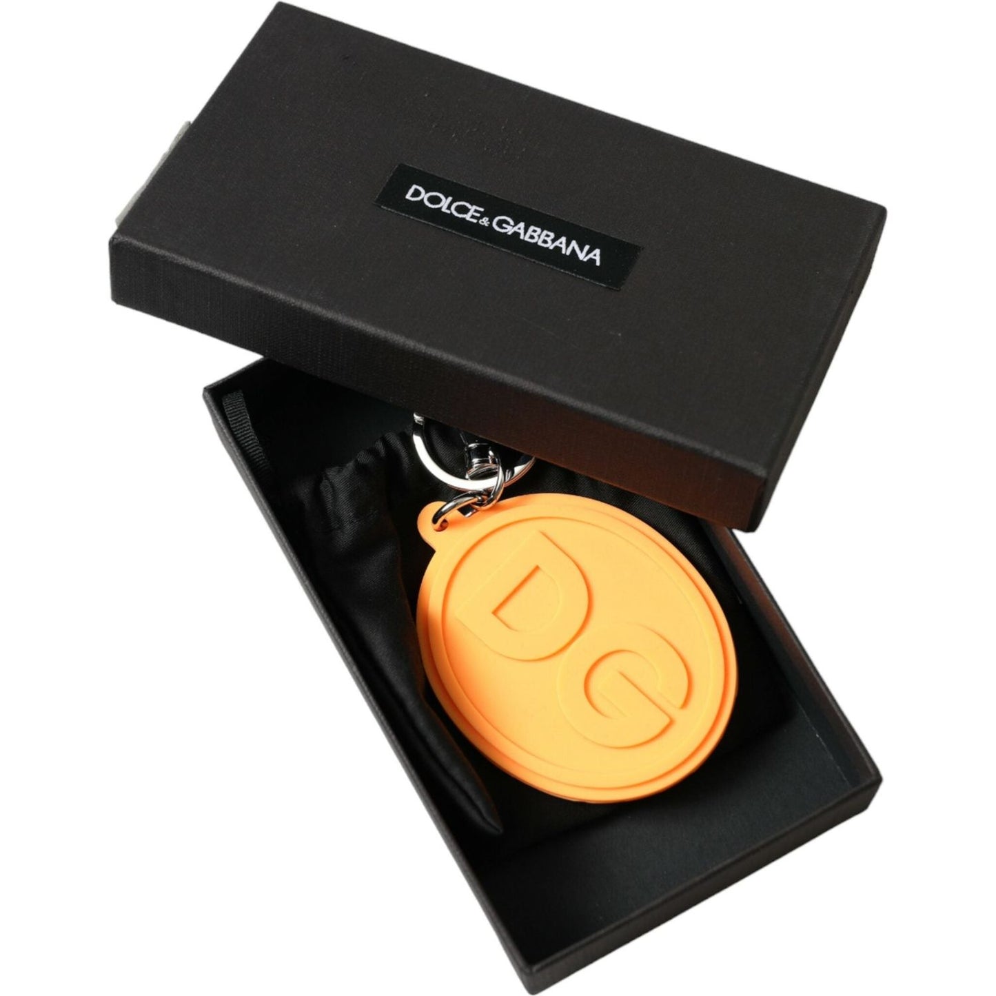 Elegant Orange Charm Keyring with Silver Detail