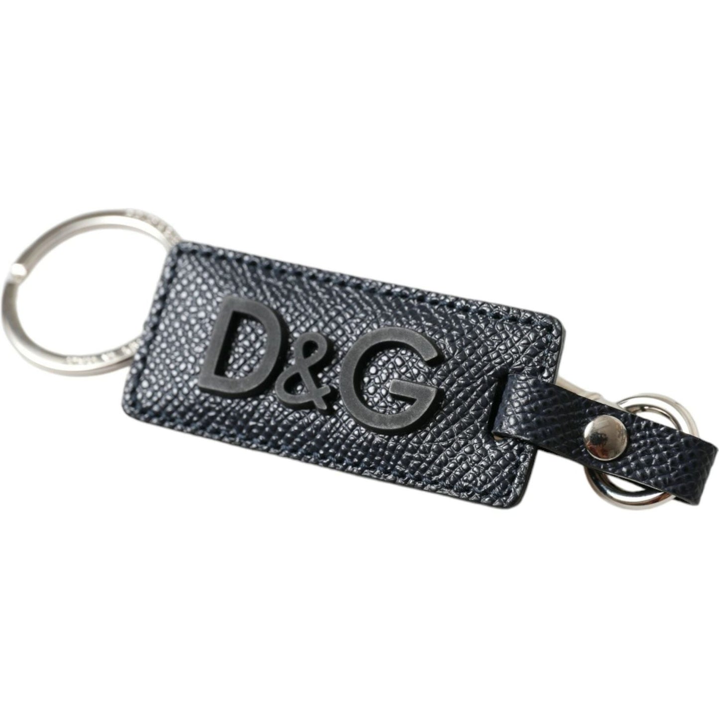 Dolce & Gabbana Elegant Leather Keychain in Black & Silver Dolce & Gabbana