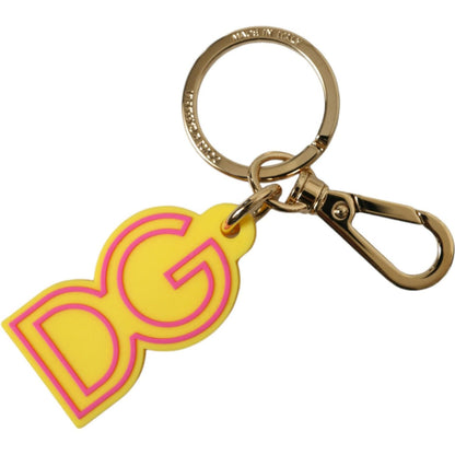 Dolce & Gabbana Yellow Rubber Gold Tone Metal DG Logo Keyring Keychain