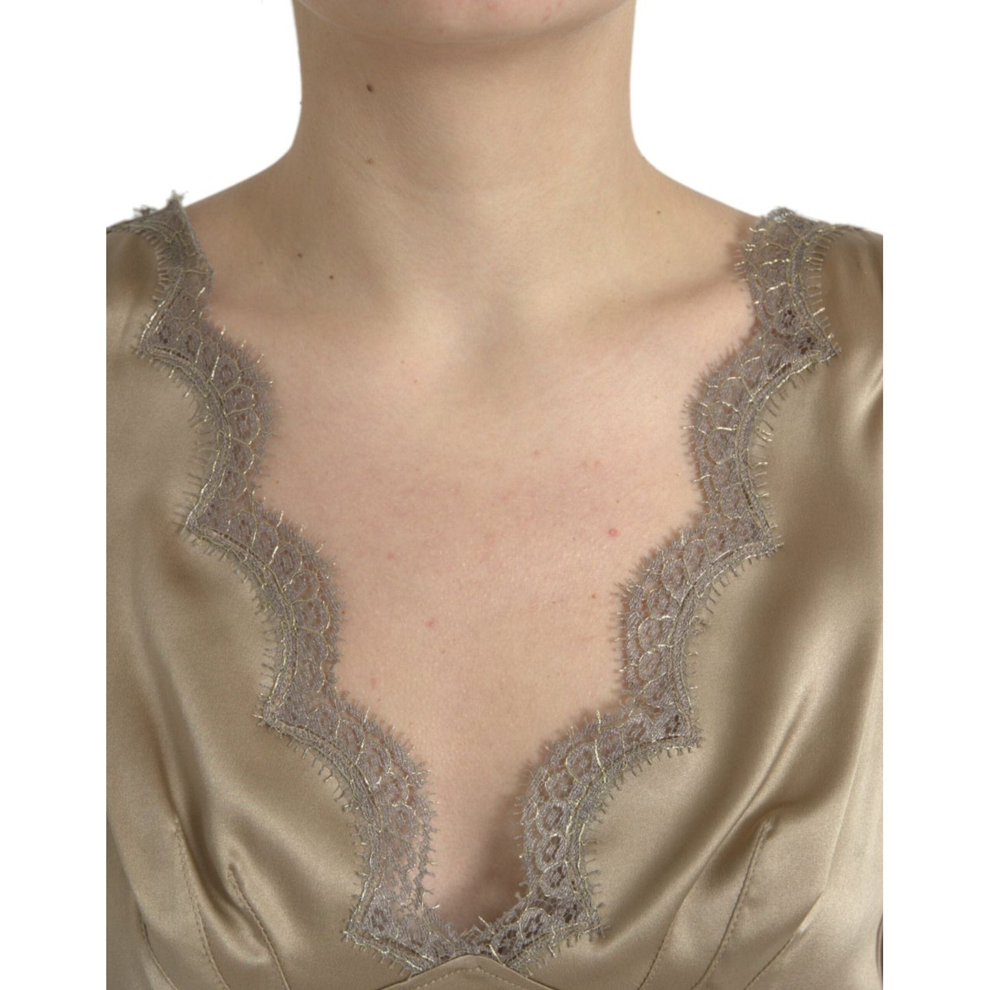 Dolce & Gabbana Elegant V-Neck Sleeveless Lace Trim Top Dolce & Gabbana