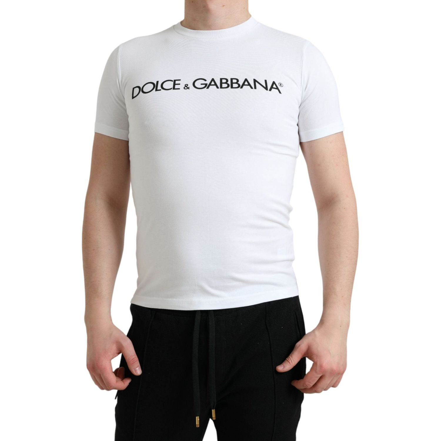 Dolce & Gabbana White Logo Print Cotton Crew Neck T-shirt
