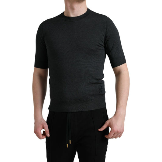 Dolce & Gabbana Elegant Silk Crew Neck Tee in Dark Grey Dolce & Gabbana