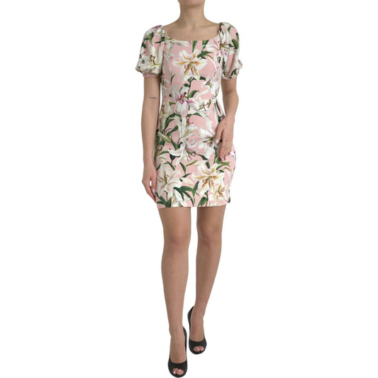 Elegant Pink Lily Print Sheath Dress