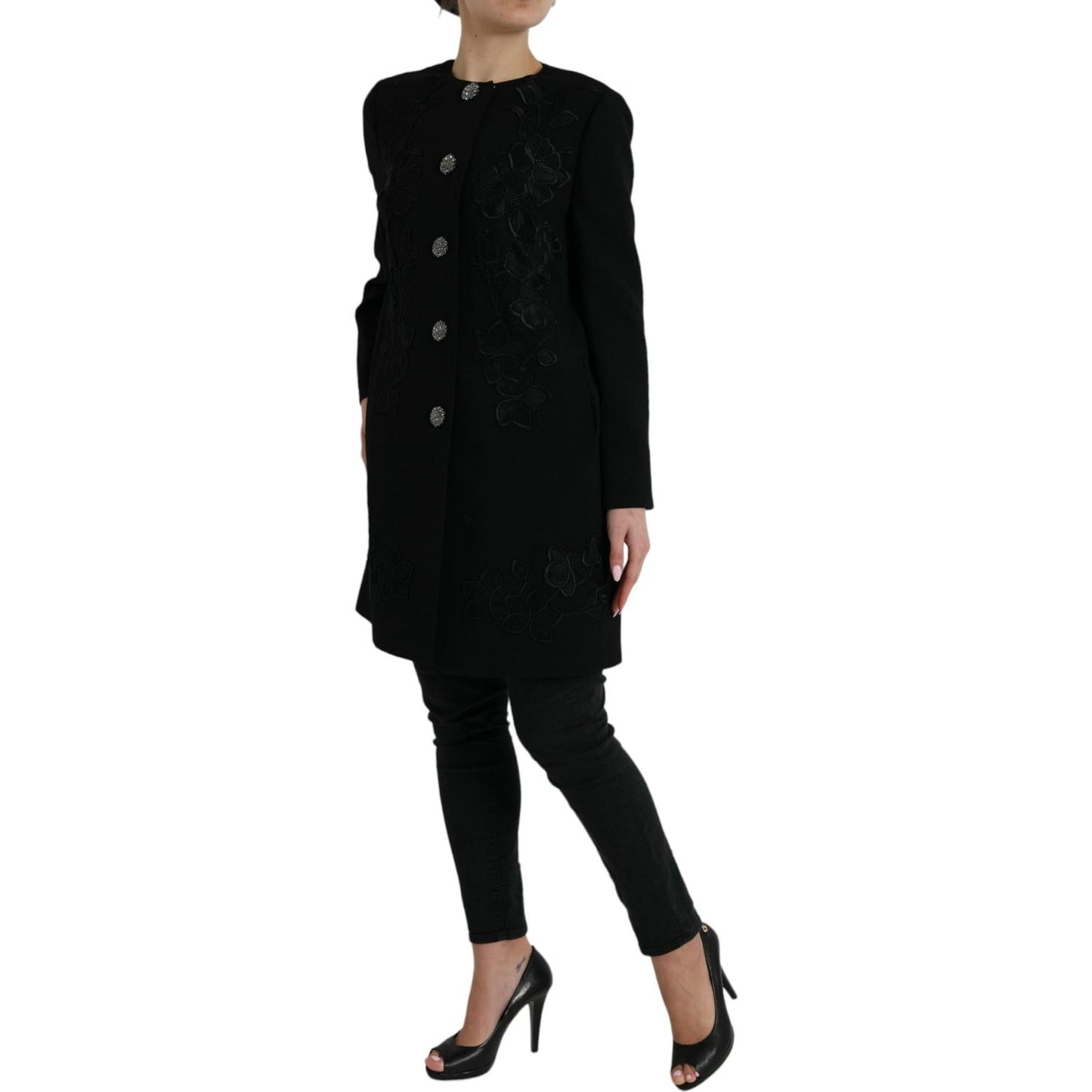 Dolce & Gabbana Elegant Floral Buttoned Wool Trench Coat Dolce & Gabbana