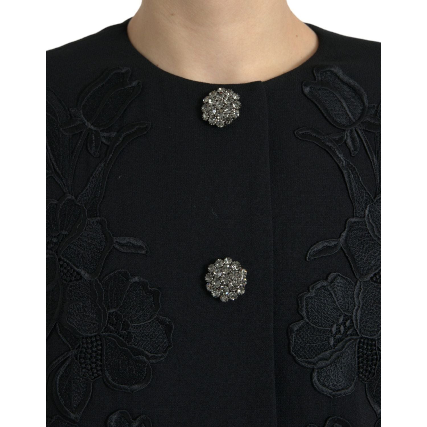Dolce & Gabbana Black Floral Wool Button Embellished Jacket