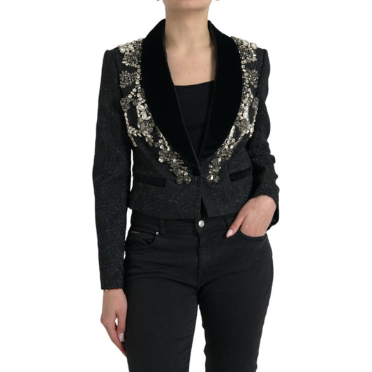 Dolce & Gabbana Elegant Embellished Black Overcoat Jacket Dolce & Gabbana