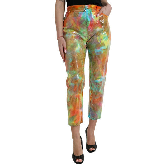 Dolce & Gabbana Multicolor Tie Dye Sequined High Waist Cropped Pants