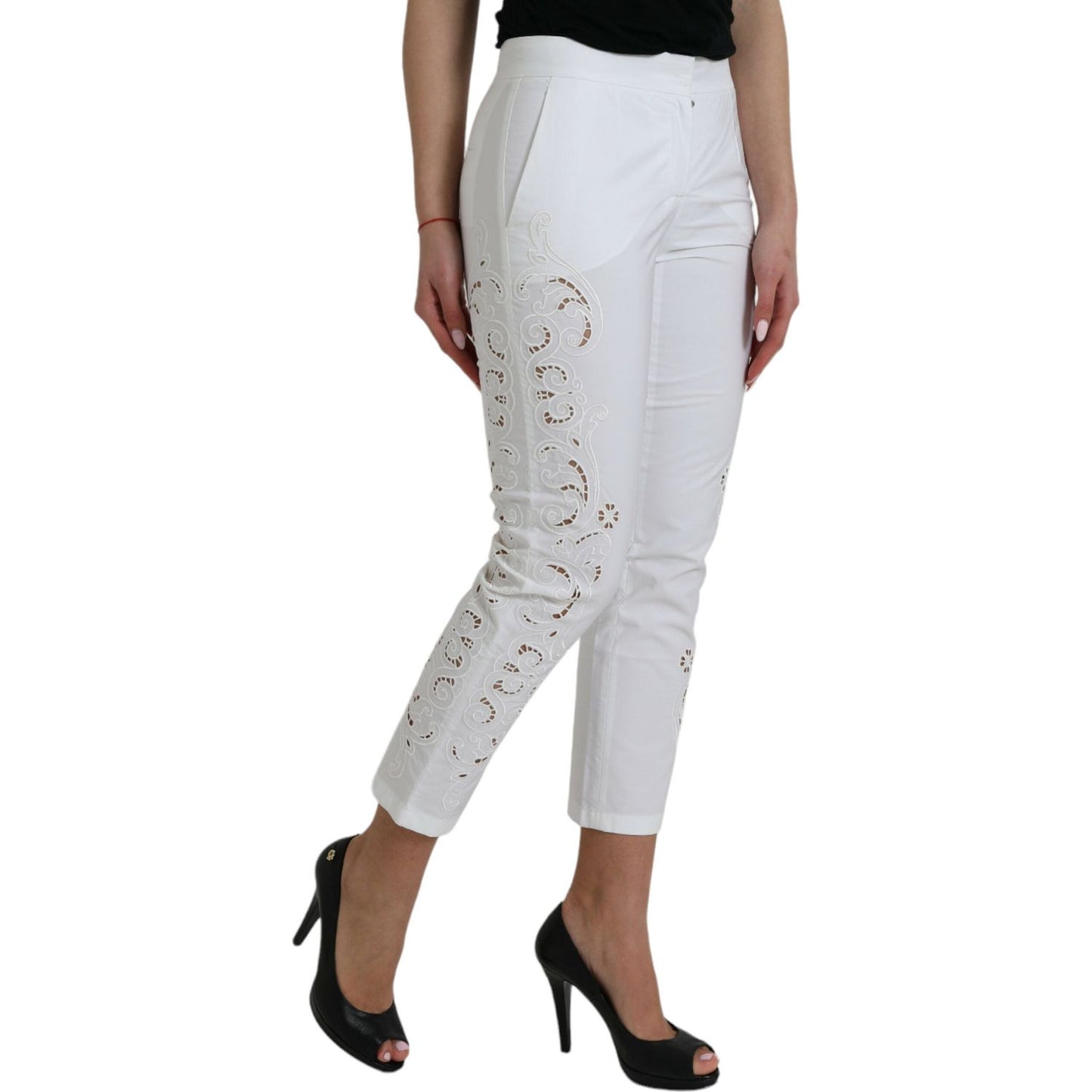 Dolce & Gabbana Elegant White Tapered Mid Waist Pants Dolce & Gabbana